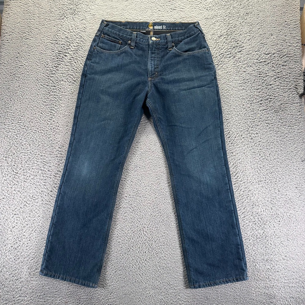 Carharrt Jeans Mens 34x30 Blue‎ Cotton Denim Straight Leg Fleece Lined Relaxed